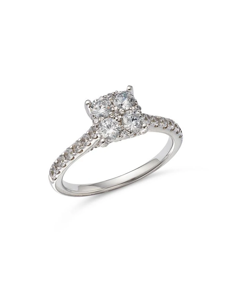 Diamond Cluster Engagement Ring in 14K White Gold, 1.00 tcw