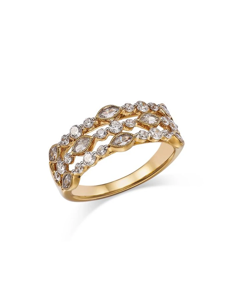 Diamond Triple Row Ring in 14K Yellow Gold, 1 tcw