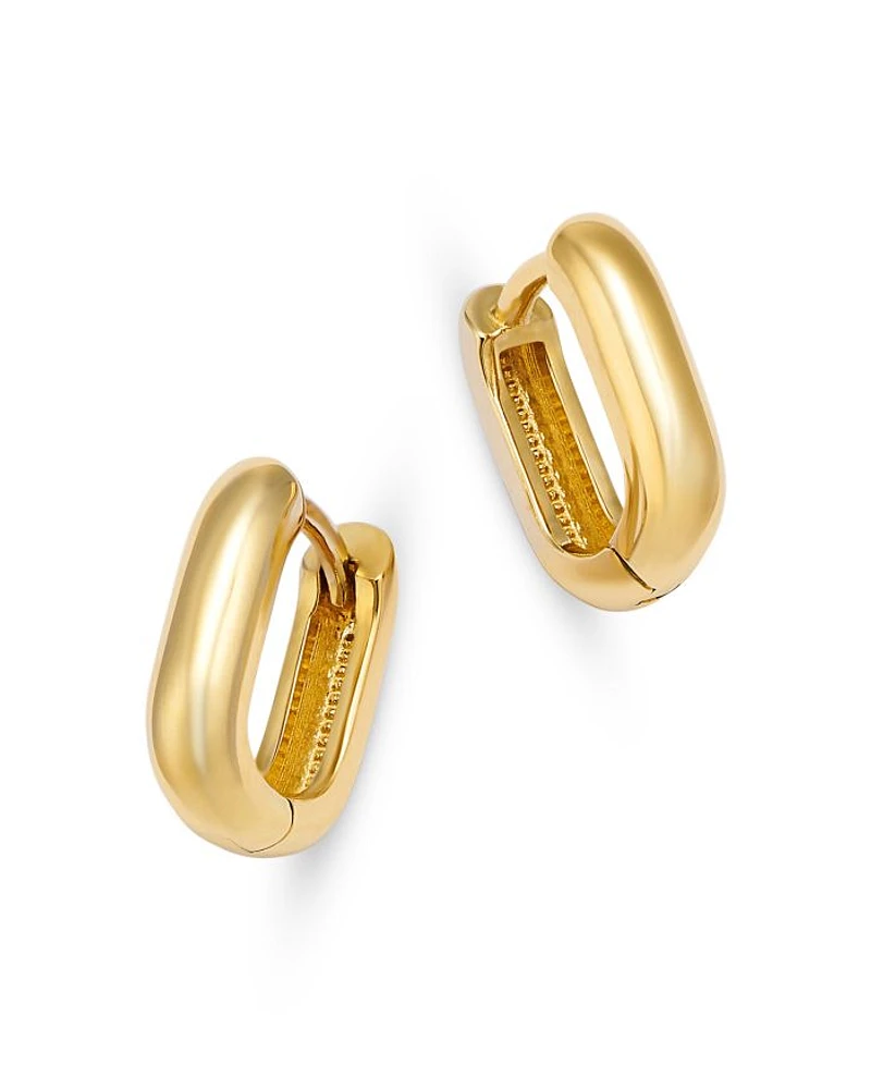 14K Yellow Gold Simple Gold Polished Oval Huggie Hoop Earrings