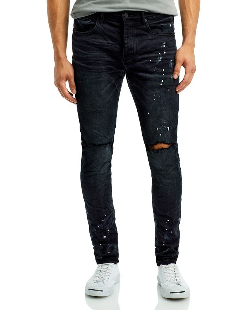 Paint Splatter Ripped Knee Black Skinny Jeans