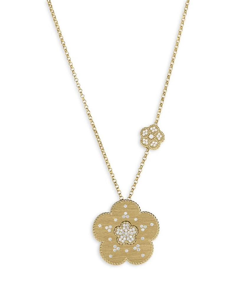 18K Yellow Gold Daisy Diamond Large & Small Flower Pendant Necklace, 30" - Exclusive