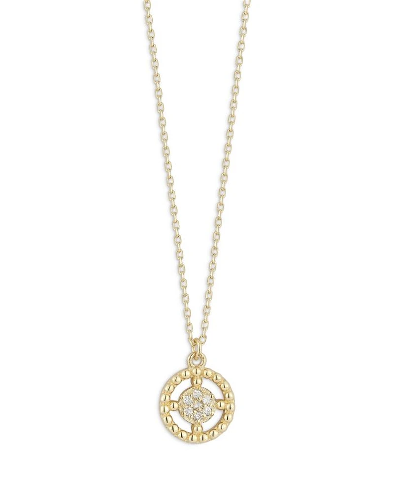 14K Yellow Gold Diamond Circle Necklace, 16"