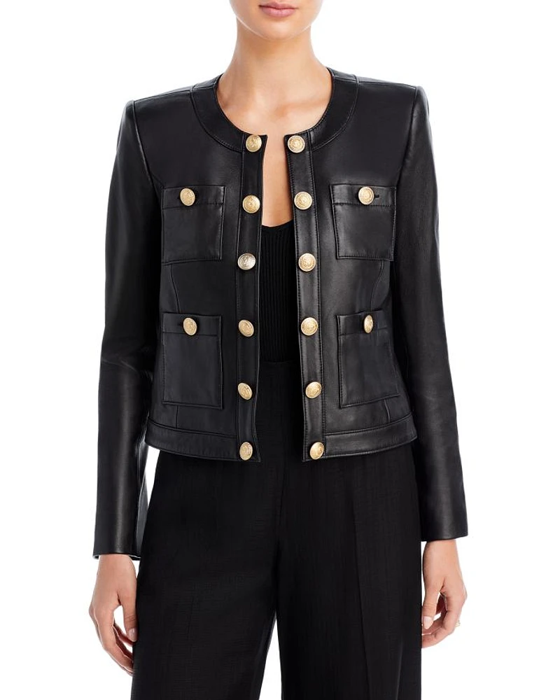 Jayde Leather Open Front Jacket