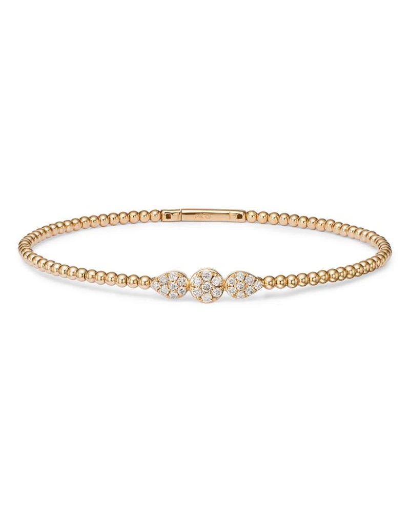 Diamond Triple Cluster Bead Bangle Bracelet in 14K Yellow Gold, 0.40 tcw