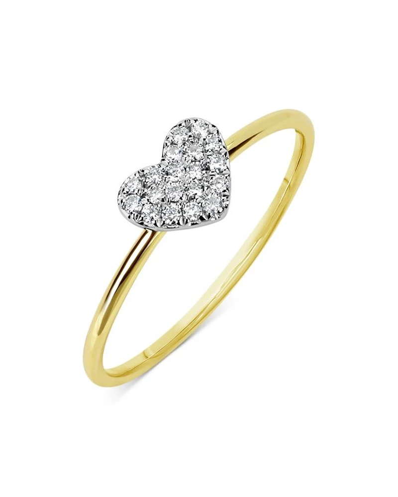 14K White & Yellow Gold Diamond Heart Pavé Cluster Ring
