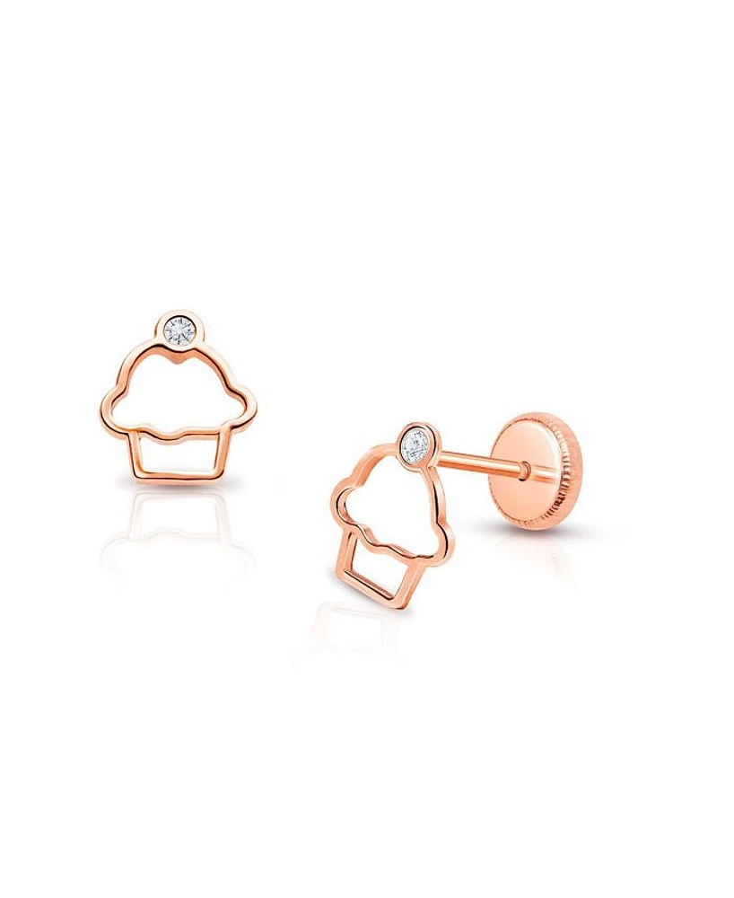 Children's 14K Gold Cupcake Cutie Studs Girls' Screw Back Earrings