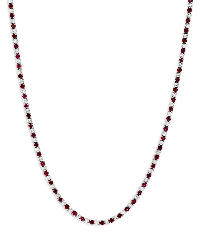 Gemstone & Diamond Tennis Necklace in 14K White Gold, 17"