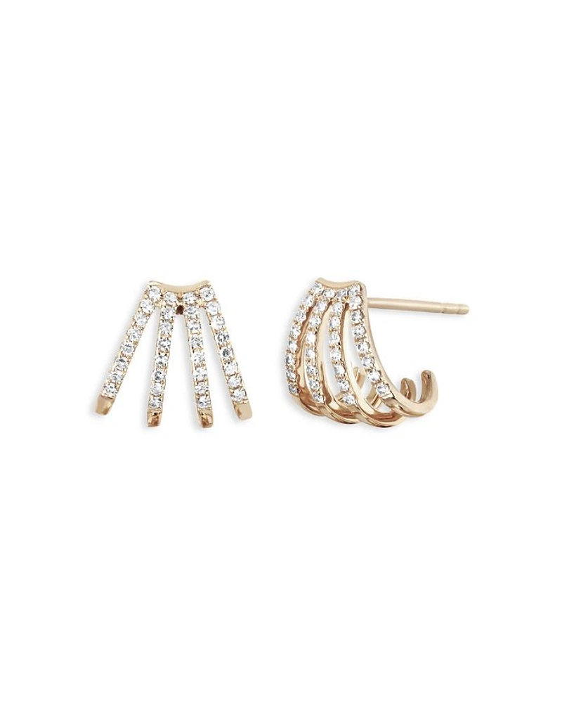 14K Yellow Gold Diamond Multirow Huggie Hoop Earrings