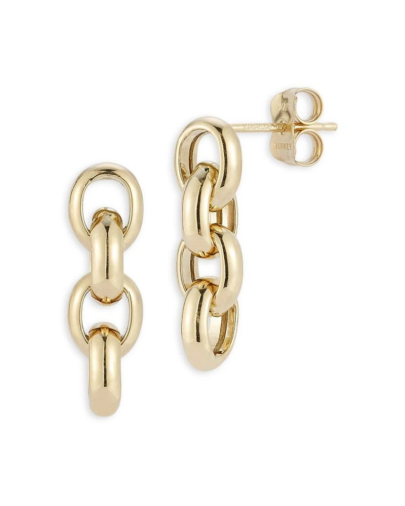 14K Yellow Gold Chain Link Drop Earrings