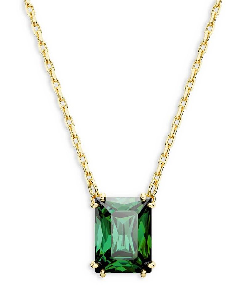 Stilla Green Rectangle Crystal Pendant Necklace in Gold Tone, 14.96"-17.72"
