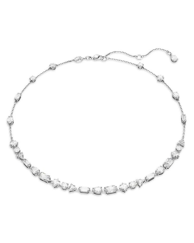 Mesmera Mixed Cut Crystal Scatter Necklace in Rhodium Plated, 14.96"-17.72"