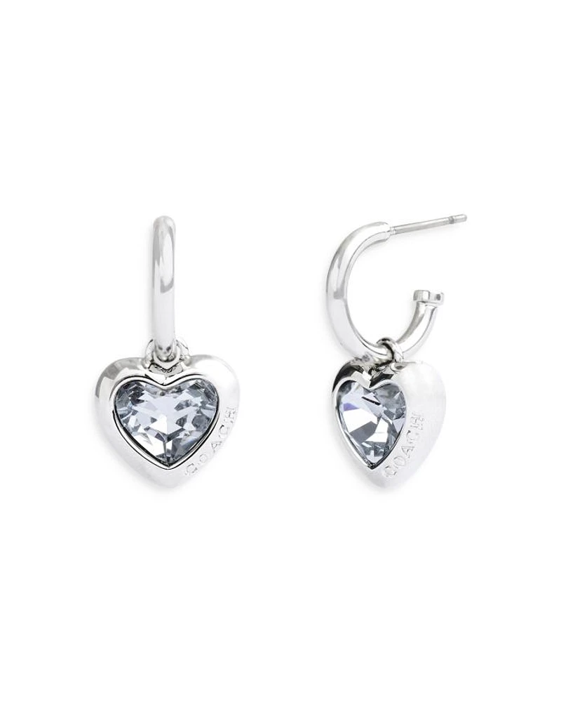 Stone Heart Charm Huggie Hoop Earrings