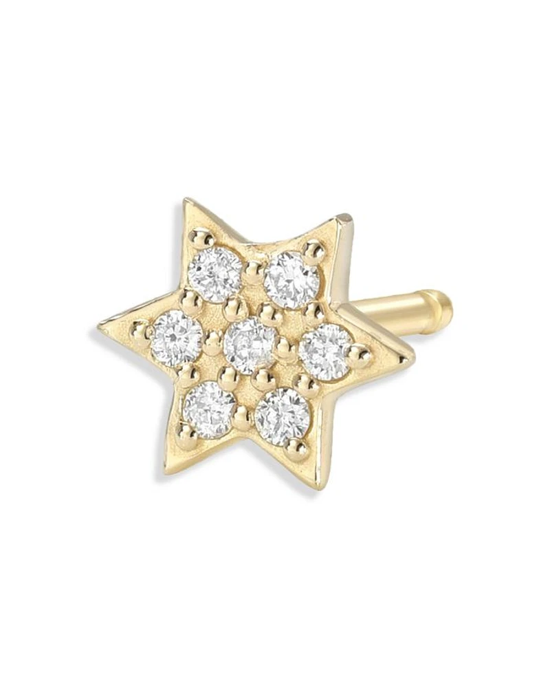 14K Yellow Gold Diamond Star of David Single Stud Earring