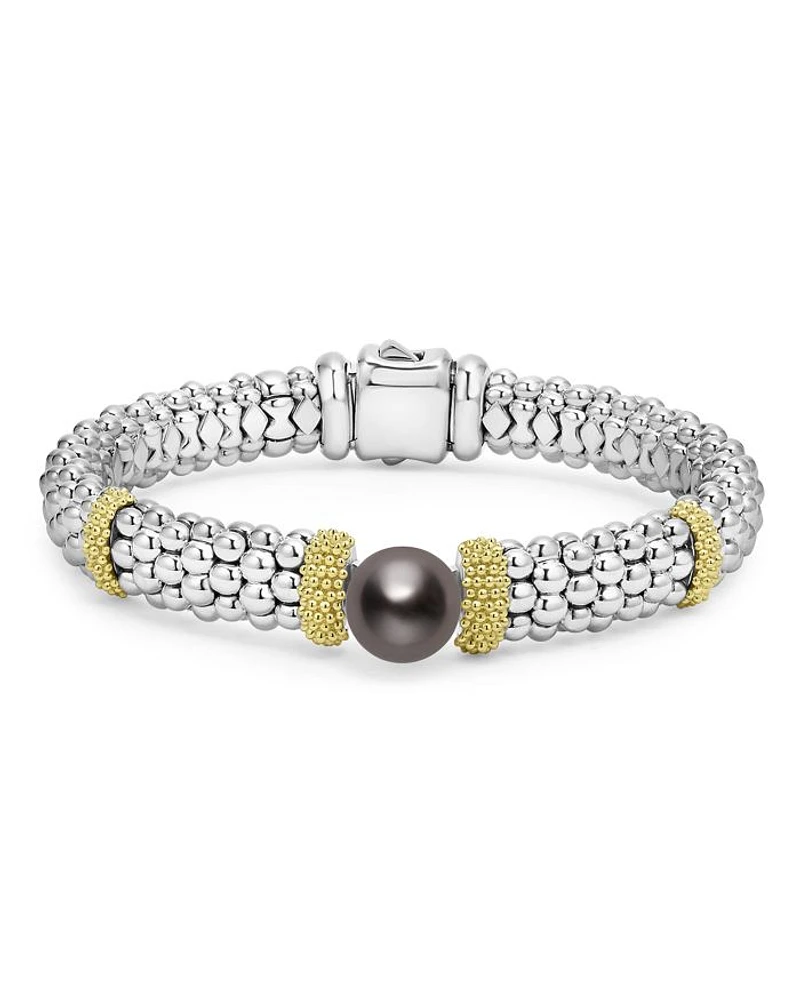 18K Yellow Gold & Sterling Silver Luna Black Tahitian Pearl Caviar Bead Bracelet