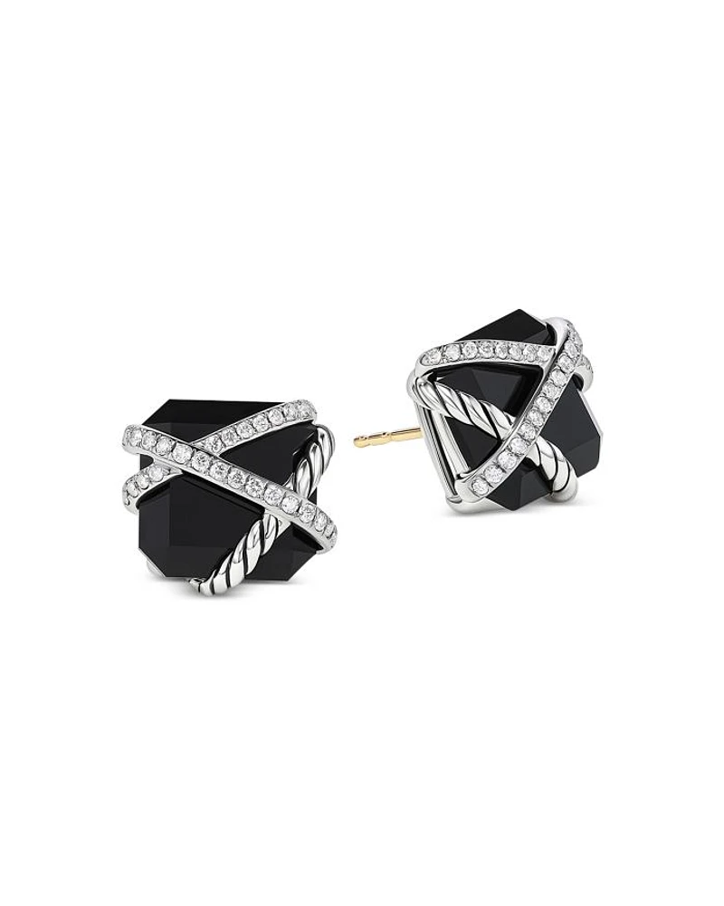 Cable Wrap Stud Earrings Sterling Silver with Diamonds, 0.33 tcw