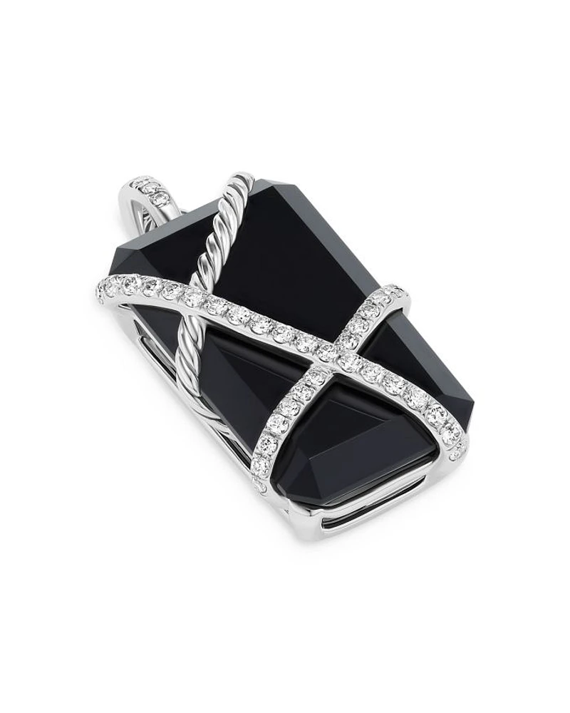 Cable Wrap Amulet in Sterling Silver with Black Onyx & Diamonds, 0.92 tcw