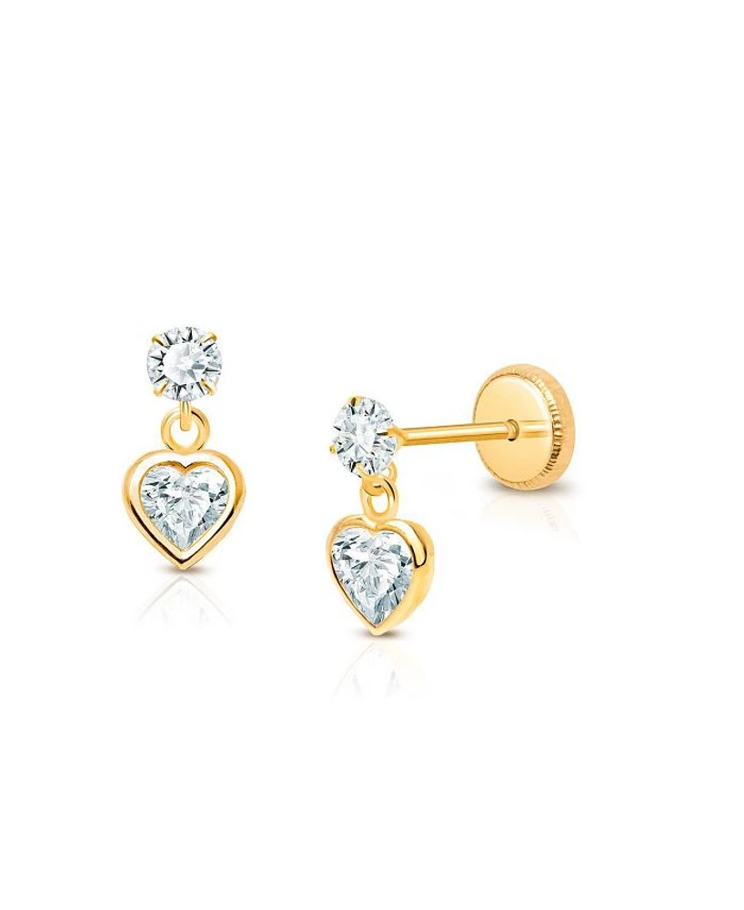Girls' 14K Gold Fearless Heart Clear Drop Earrings - Little Kid, Big Kid