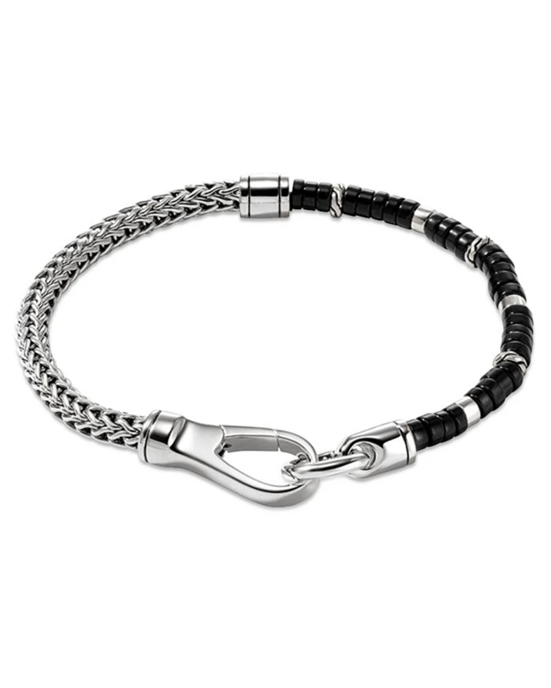 Sterling Silver Heishi Black Onyx Beaded Flex Bracelet
