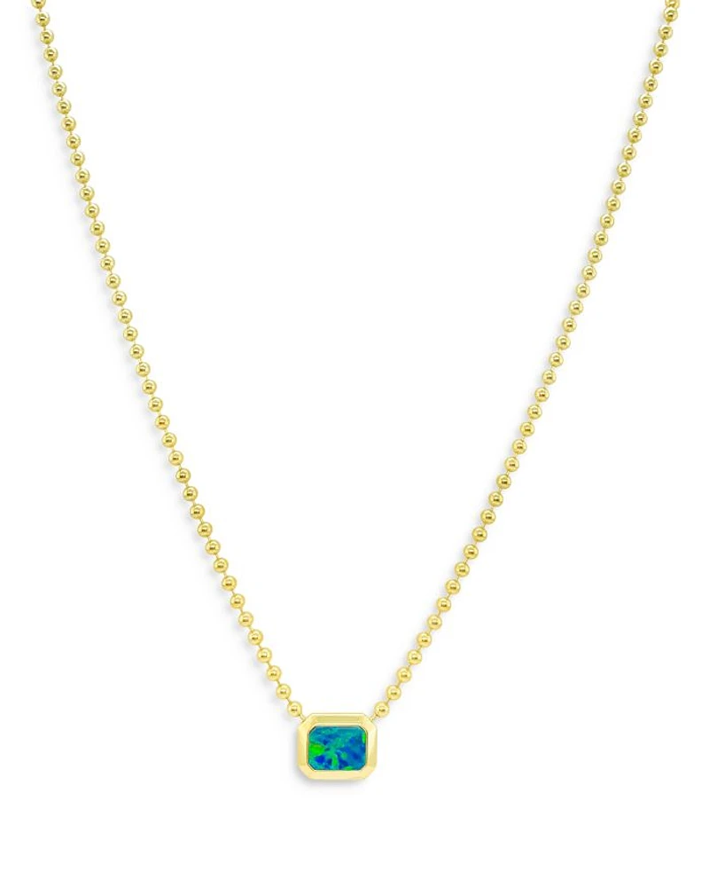 14K Yellow Gold Ball Chain Opal Solitaire Necklace, 18"