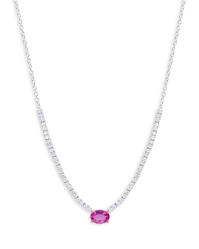 14K White Gold Pink Sapphire & Diamond Cocktail Necklace, 18"