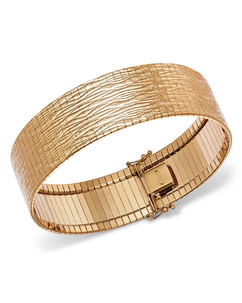 14K Yellow Gold Textured Wide Omega Bracelet