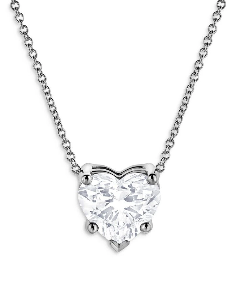 Certified Lab Grown Diamond Heart Pendant Necklace in 18K White Gold, 2.0 tcw