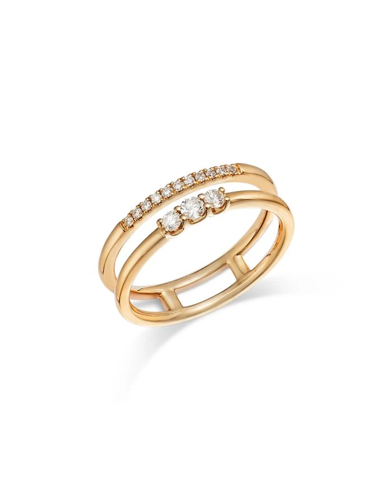 Diamond Round-Cut Open Double Band Ring in 14K Yellow Gold, 0.19 tcw