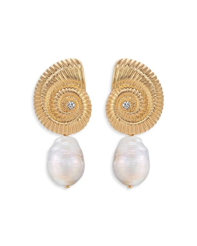 Swirled Shell Cultured Freshwater Pearl Statement Earrings