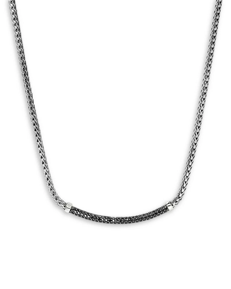 Sterling Silver JH Essentials Sapphire Pavé Curved Bar Necklace