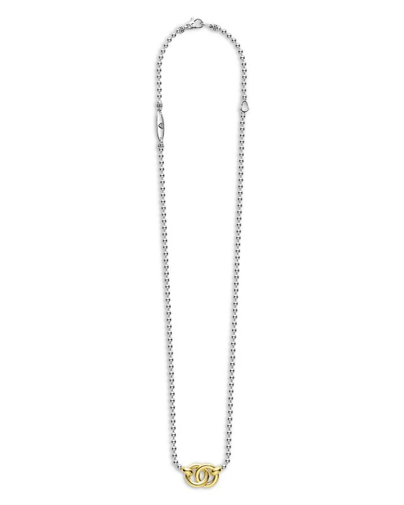 18K Yellow Gold & Sterling Silver Signature Caviar Interlocking Pendant Necklace, 16-18"