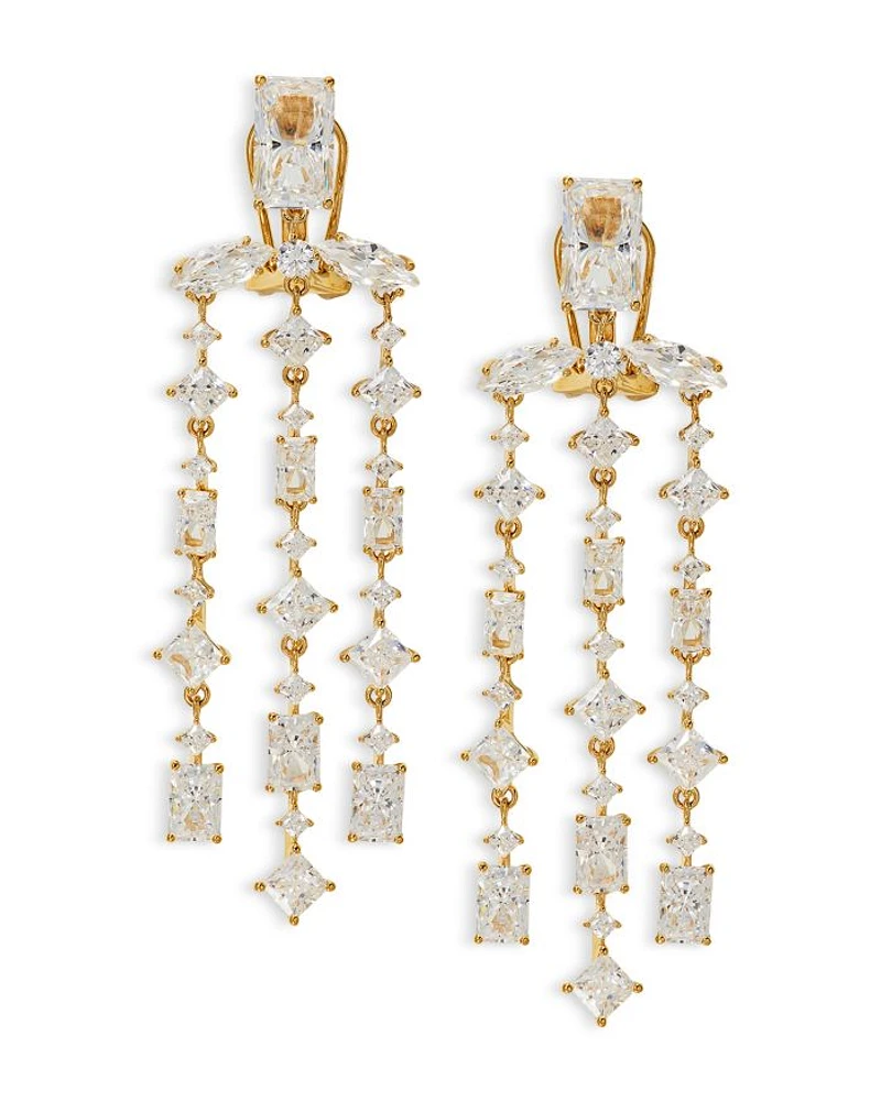 Rare Jewels Cubic Zirconia Triple Row Chandelier Earrings in 18K Gold Plated