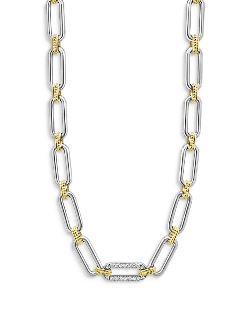 18K Yellow Gold & Sterling Silver Signature Caviar Diamond Station Link Collar Necklace, 18"