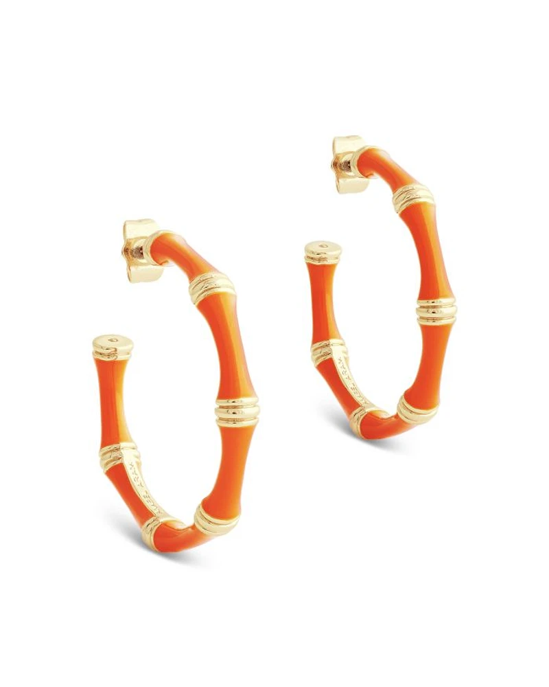 Enamel Bamboo Shaped Hoop Earrings