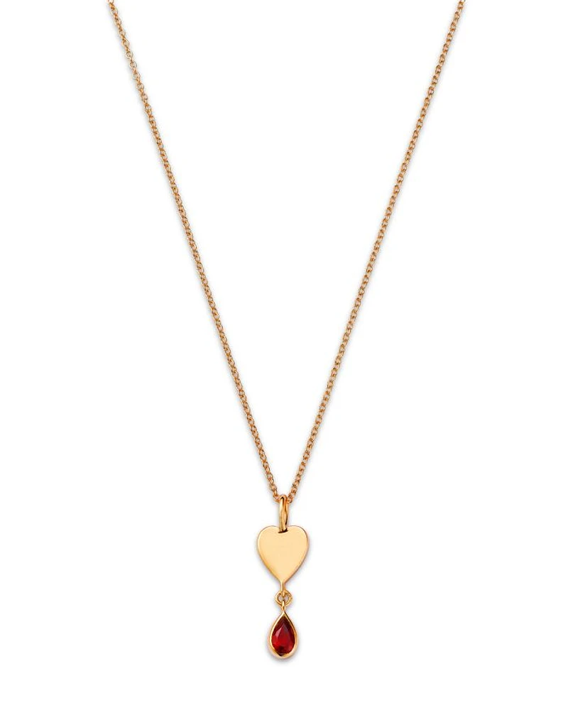 14K Yellow Gold Italy Garnet & Polished Heart Pendant Necklace, 16-18" - Exclusive