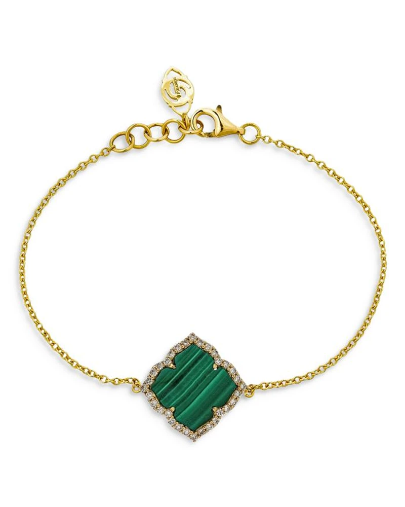 18K Yellow Gold Capri Fiore Bracelet with Malachite and Diamonds