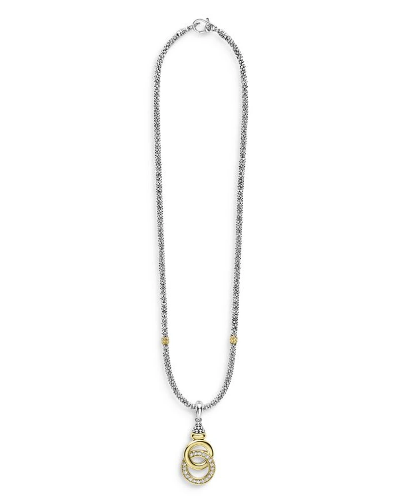 18K Yellow Gold & Sterling Silver Diamond Interlocking Ring Pendant Necklace, 18"