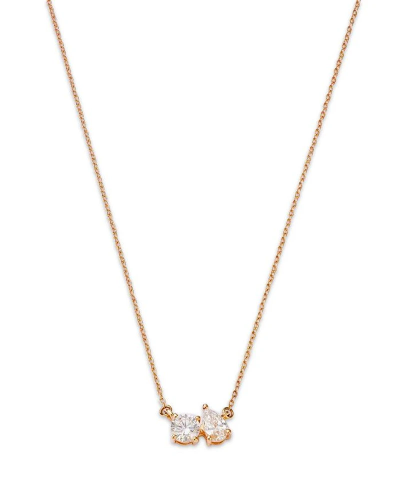 14K Yellow Gold Lab Grown Diamond Pear & Round Duet Pendant Necklace, 16-20"
