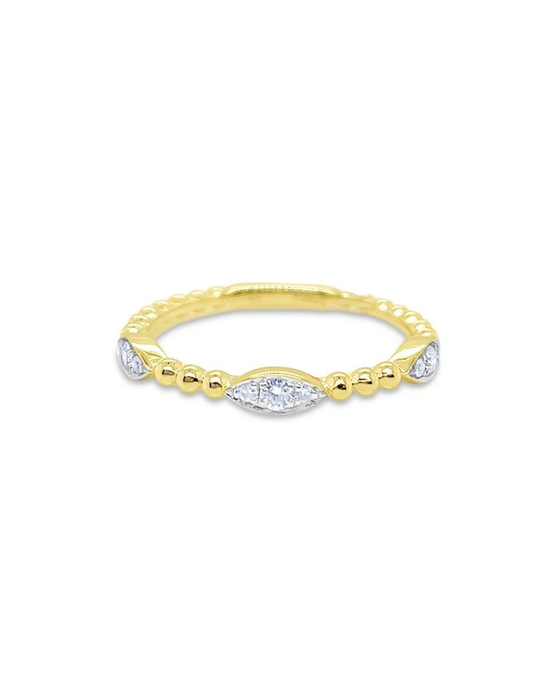 14K Yellow Gold Leaf Beaded Diamond Ring