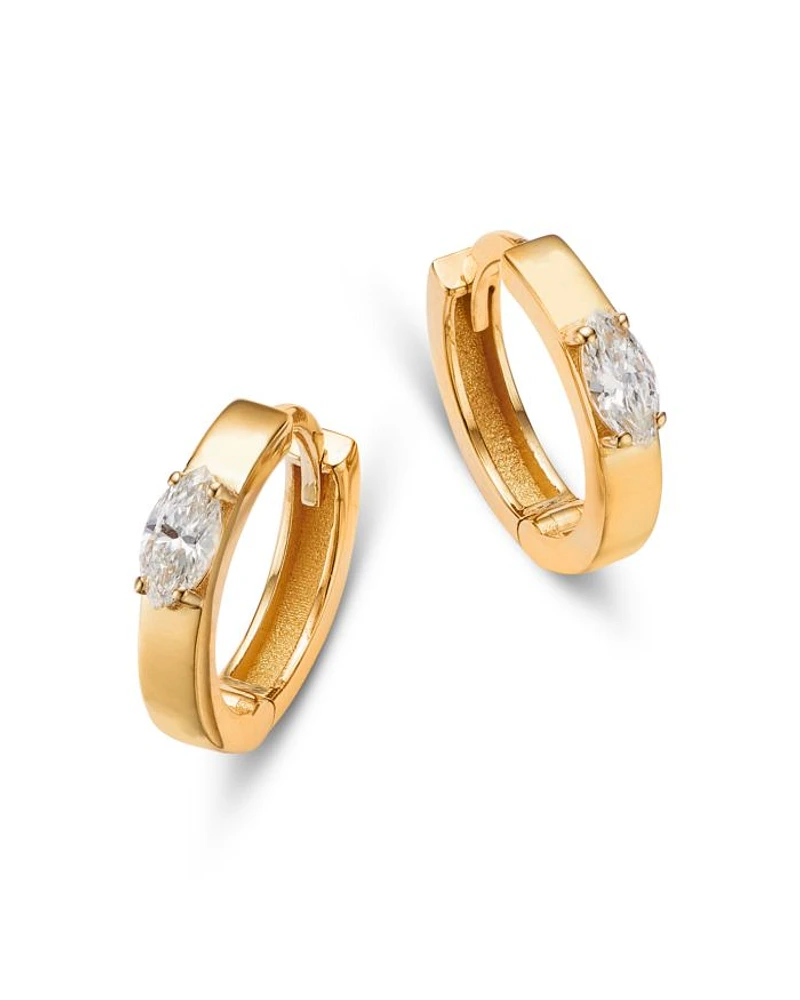 14K Yellow Gold Lab Grown Diamond Marquis Huggie Hoop Earrings
