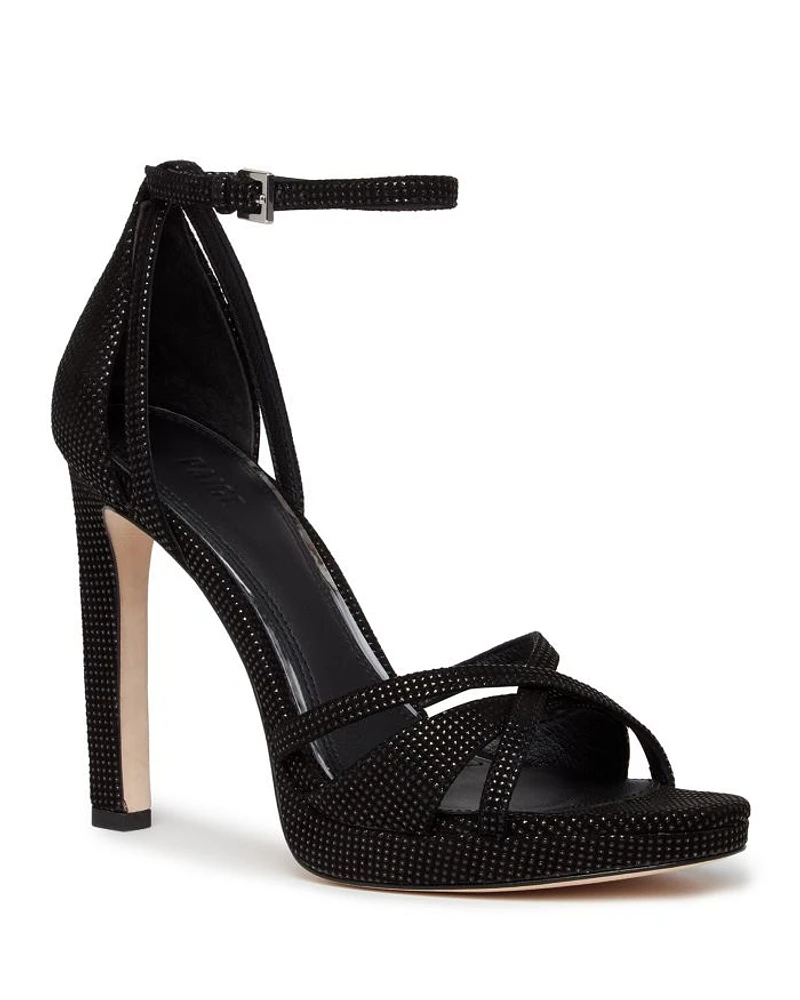 Women's Violet Almond Toe Studded Strappy High Heel Sandals