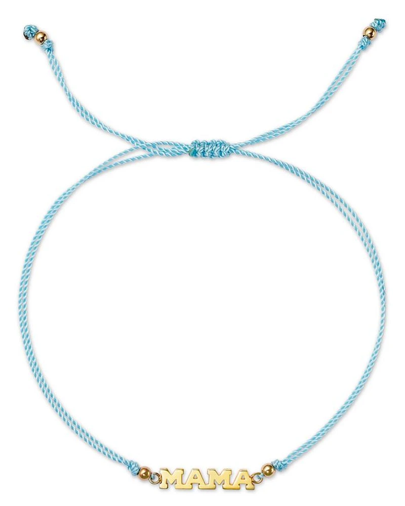 14K Yellow Gold Midi Bitty Symbols MAMA Turquoise Cord Bolo Bracelet