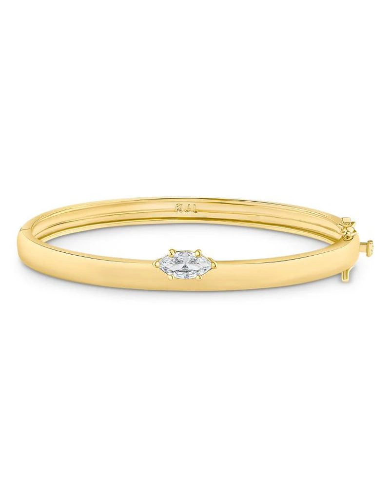 Marquise Cubic Zirconia Thin Bangle Bracelet in 14K Gold Plated