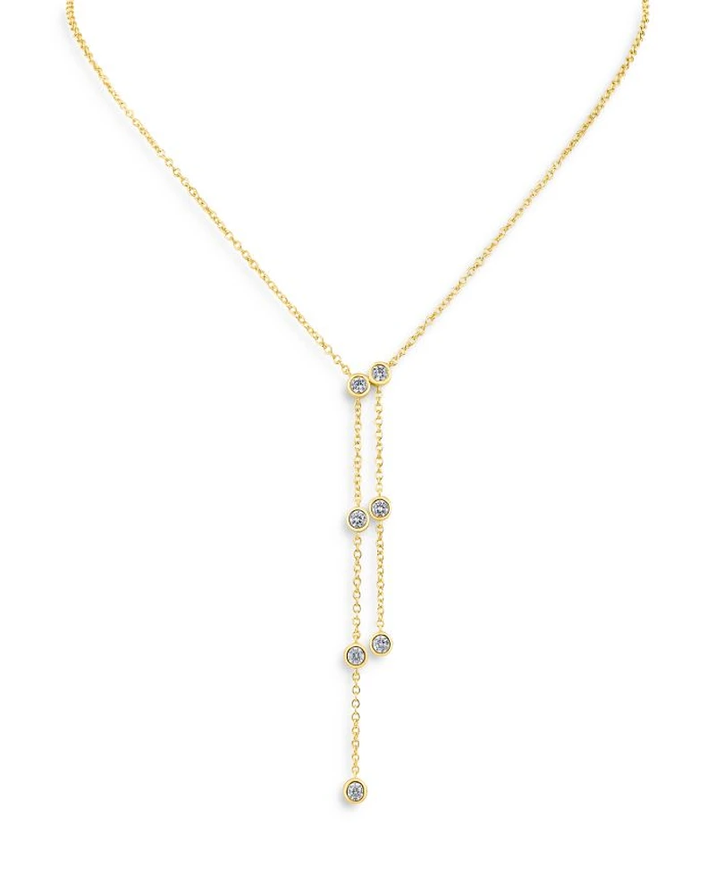 Cubic Zirconia Double Drop Lariat Necklace in 14K Gold Plated, 16"-19"