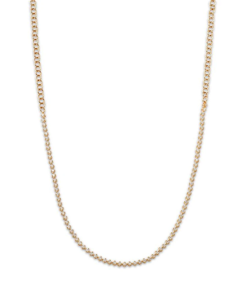 14K Yellow Gold Lab Grown Diamond Tennis Necklace, 16"