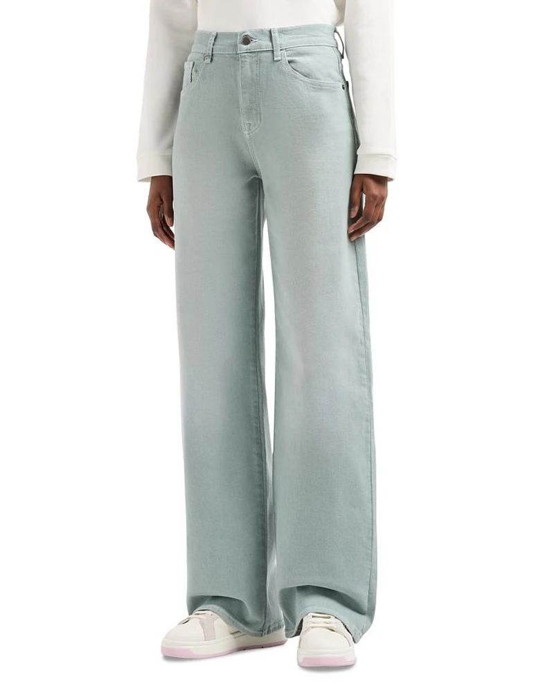 High Rise Straight Leg Jeans Light Green