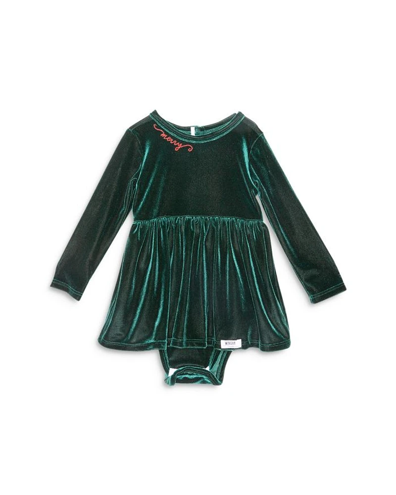 Girls' Holiday Bubble Romper Emerald Stretch Velvet - Baby