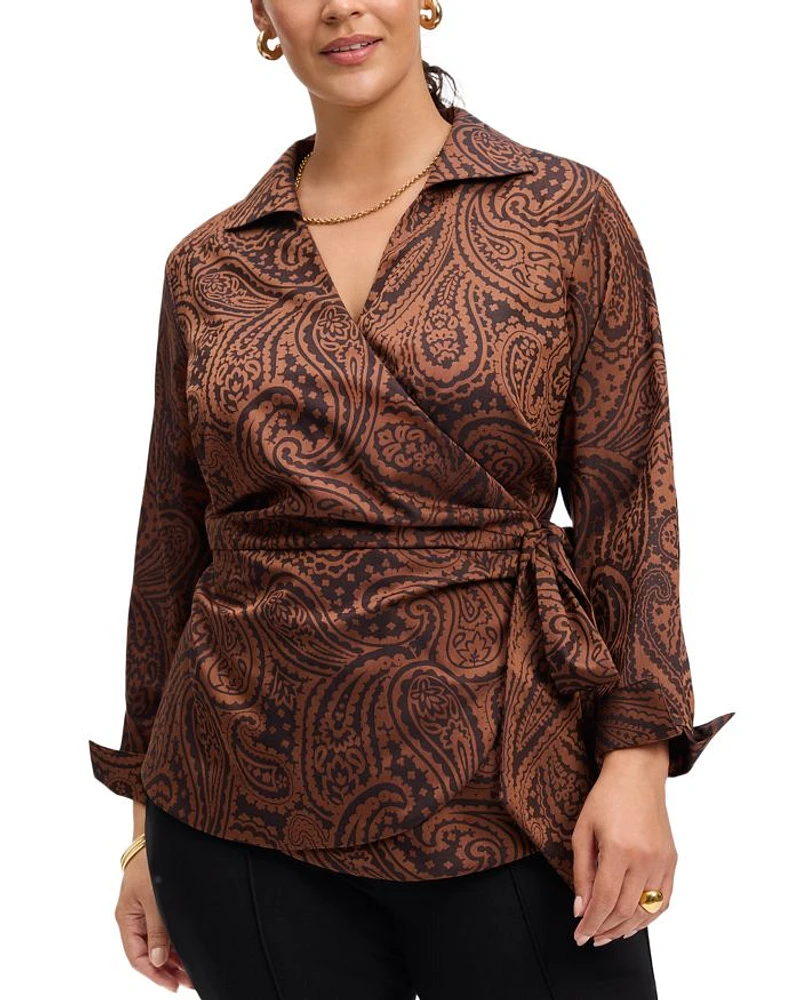 Plus Paisley Jacquard Wrap Shirt