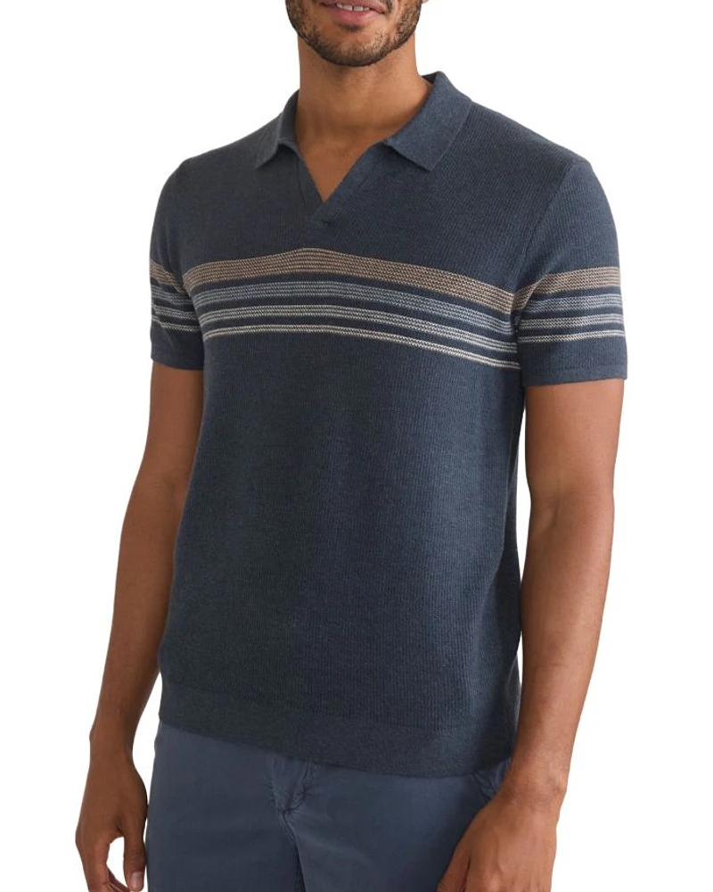Liam Cotton, Nylon & Wool Stripe Sweater Knit Open Collar Polo Shirt