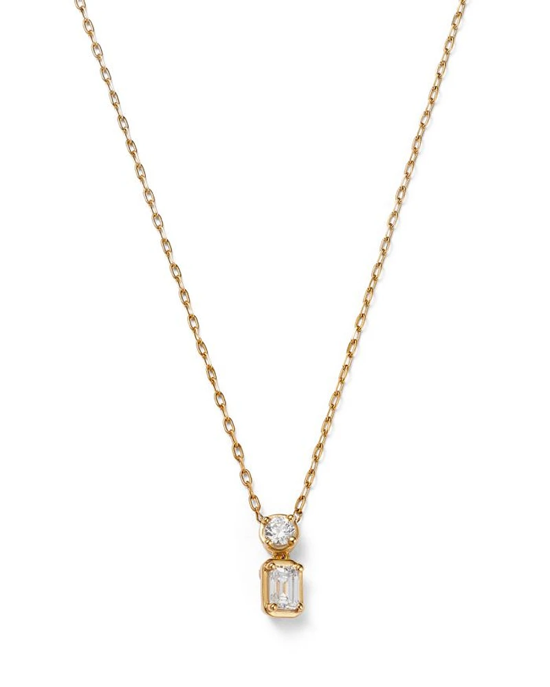 Diamond Round & Emerald Cut Pendant Necklace in 14K Yellow Gold, 0.33 tcw