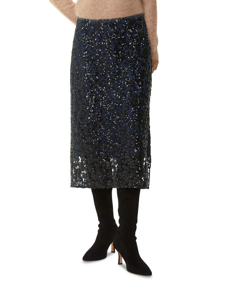 Floral Sequins Midi Skirt